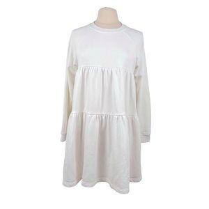 NATURAL LIFE White Long Sleeve Tiered Mini Sweatshirt Dress Sz XS/S